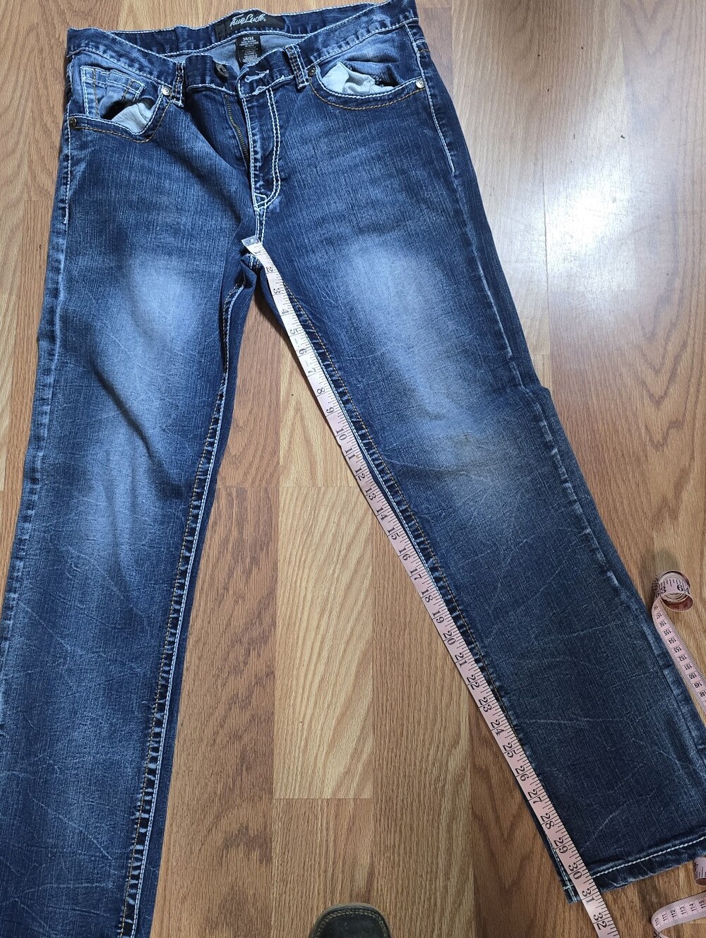 Men's True Luck Dark Wash Straight Leg Jeans - Blue Worn Once Size 34Wx32L